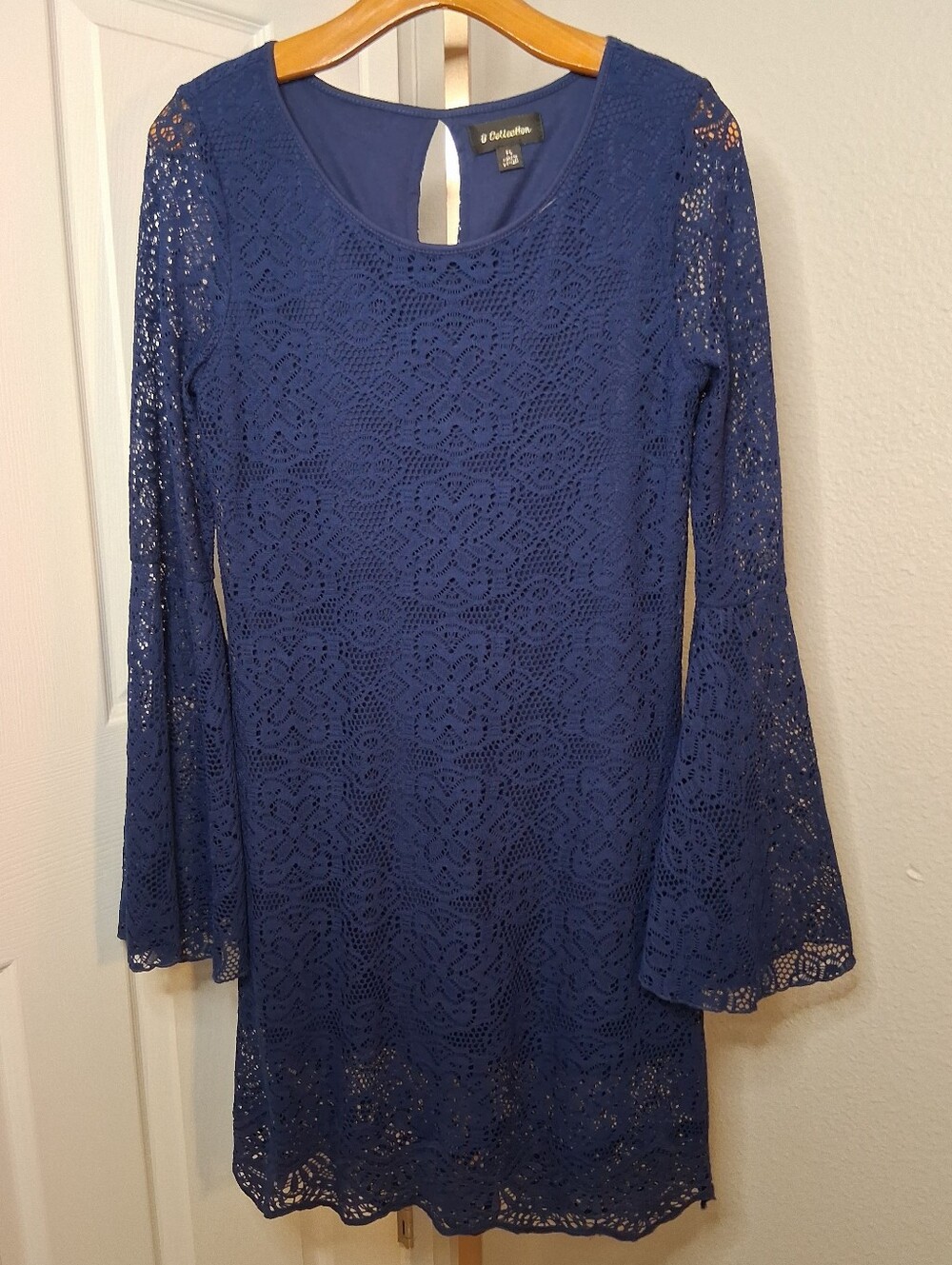 G Collection Blue Lace Midi Dress With Bell Sleeves Petite Large Juniors Large